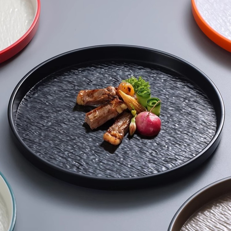 Home Cooking Steak - Modern Round Stone Melamine Steak Pasta