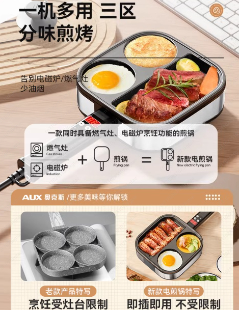 3-in-1 Non-Stick Frying Pan, E - Home Cooking Steak ulasan dan harga